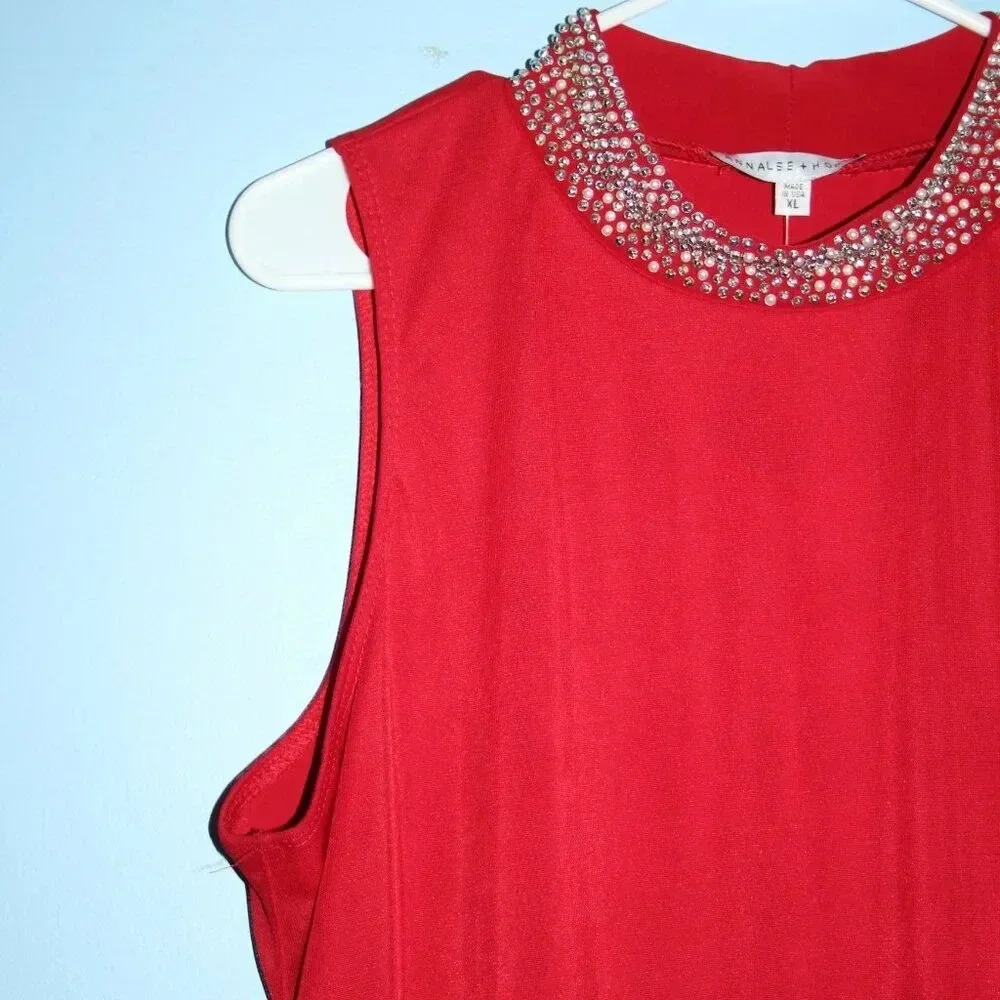 ANNALEE + HOPE Made in the USA Swing Dress Pearl Mock Neck Sleeveless Red XL